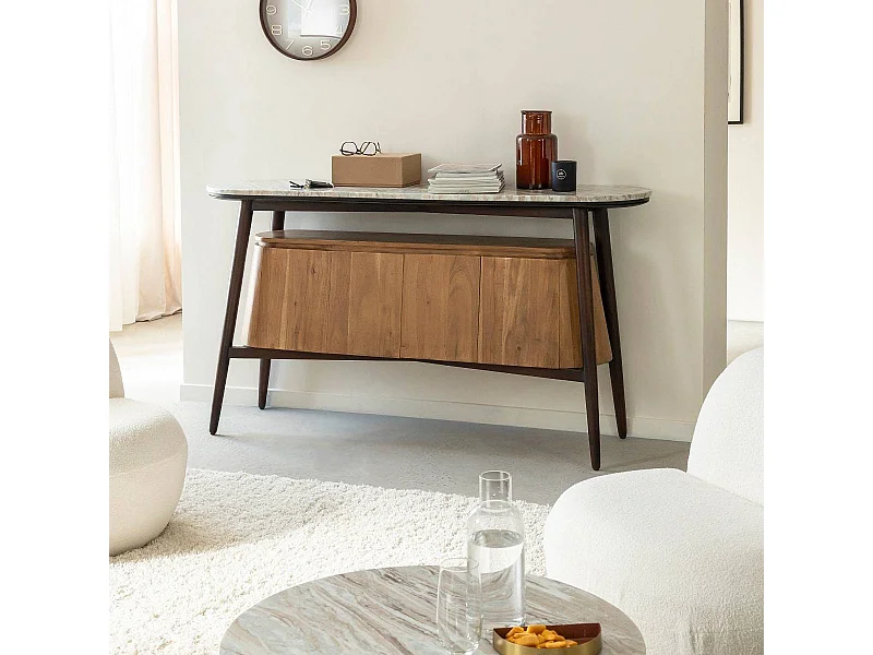 Aparador en madera de acacia y mármol Simon