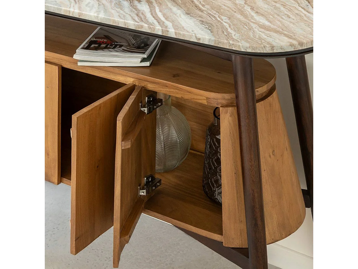 Aparador en madera de acacia y mármol Simon