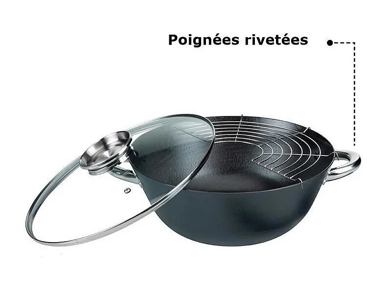 Wok multifonction 5 pieces - GSW - 860956 - Fonte d'acier - 32 cm - Tous feux dont induction