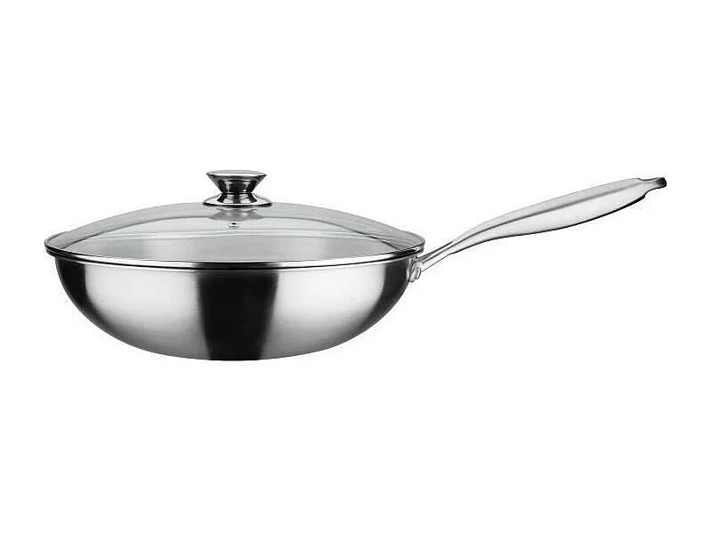 GSW Wok pro avec couvercle - Ø 32 cm - Fond 3-PLY - Poignée rivetée - Inox - Tous feux dont induction