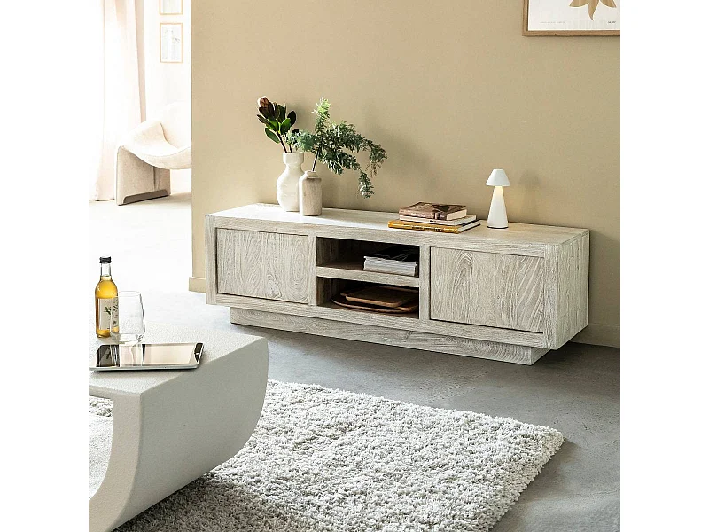 Meuble TV en bois de manguier blanchi Alison