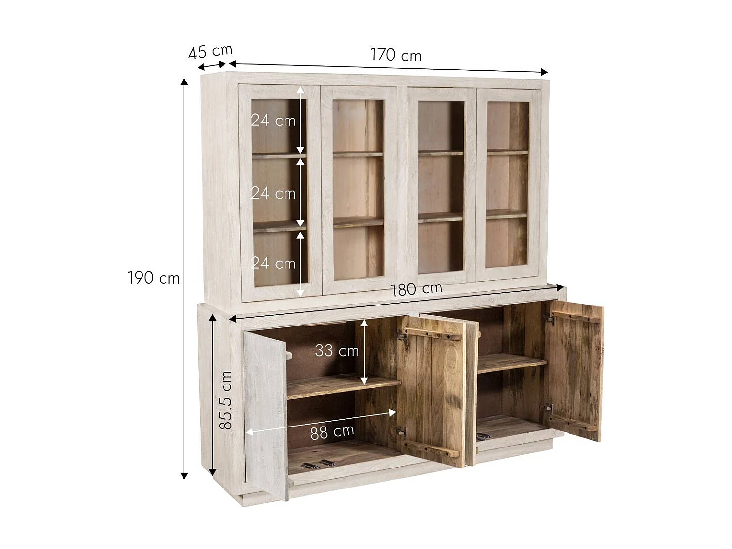 Vaisselier en bois de manguier blanchi Alison