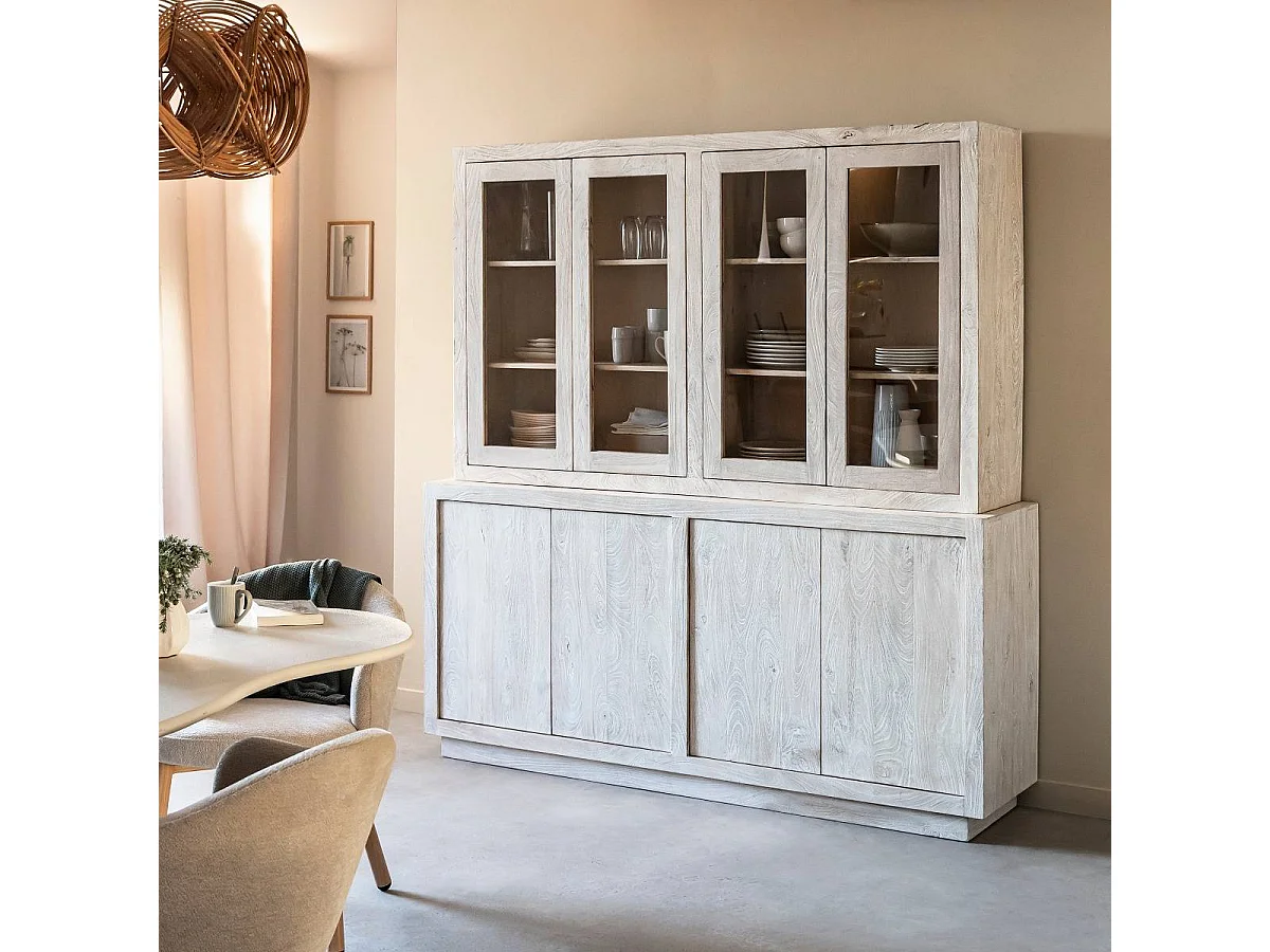 Vaisselier en bois de manguier blanchi Alison