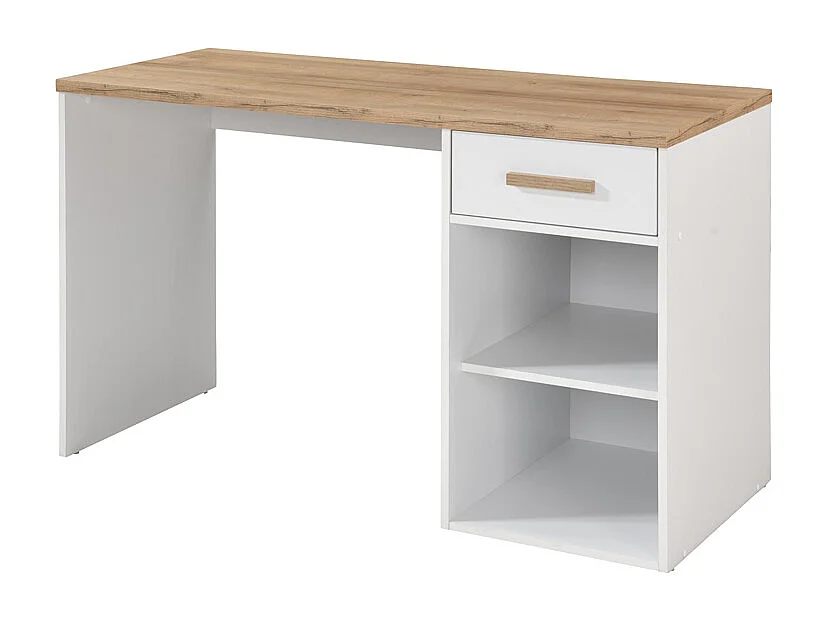 Bureau avec 1 tiroir et 2 niches – Blanc et naturel – SKAIDO