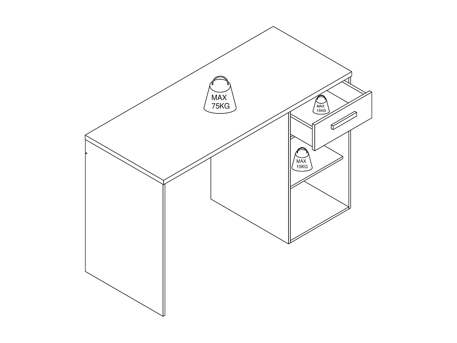 Bureau avec 1 tiroir et 2 niches – Blanc et naturel – SKAIDO