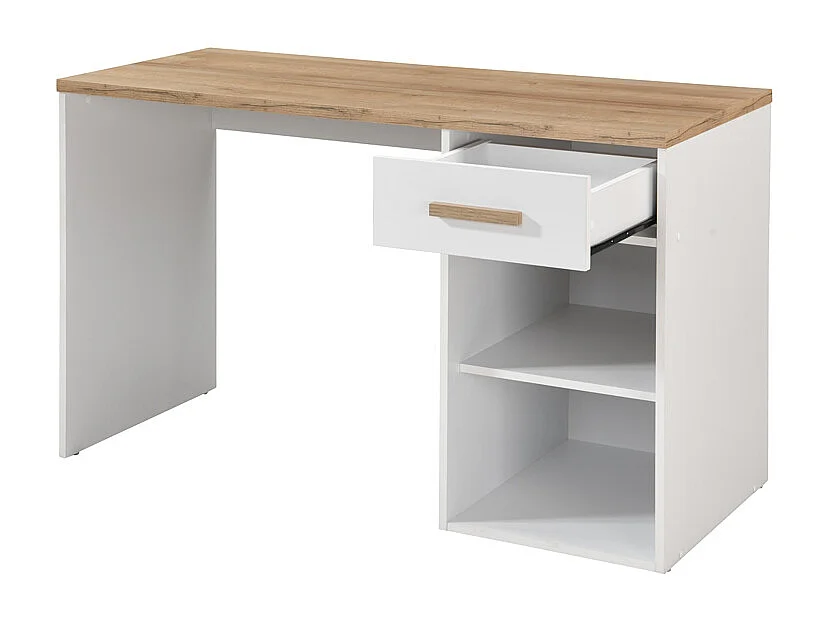 Bureau avec 1 tiroir et 2 niches – Blanc et naturel – SKAIDO