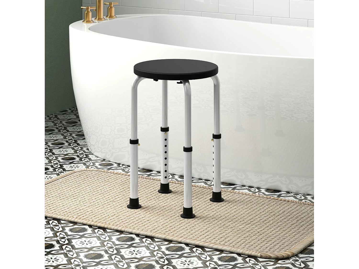 Tabouret de douche réglable en hauteur siège de douche ergonomique pieds antidérapants charge max. 136 Kg alu HDPE noir