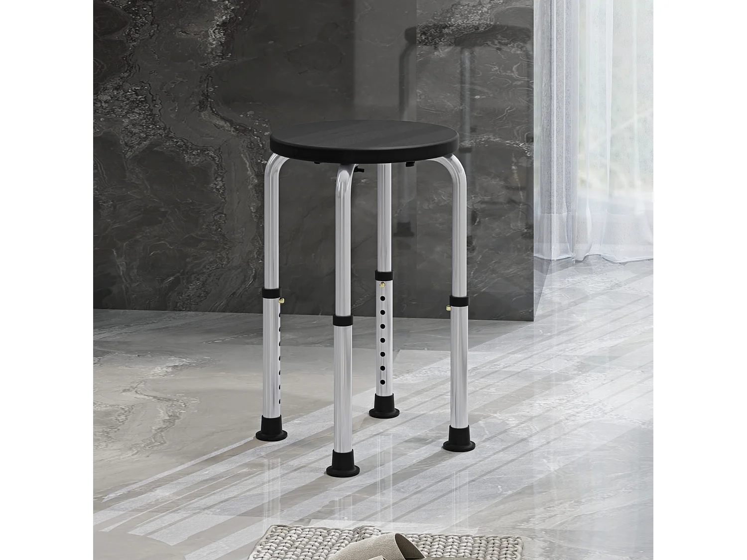 Tabouret de douche réglable en hauteur siège de douche ergonomique pieds antidérapants charge max. 136 Kg alu HDPE noir