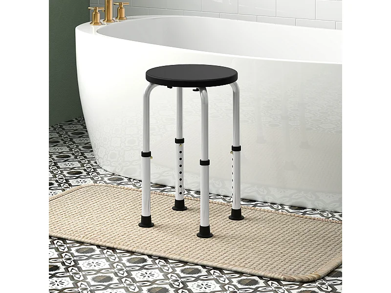 Tabouret de douche réglable en hauteur siège de douche ergonomique pieds antidérapants charge max. 136 Kg alu HDPE noir