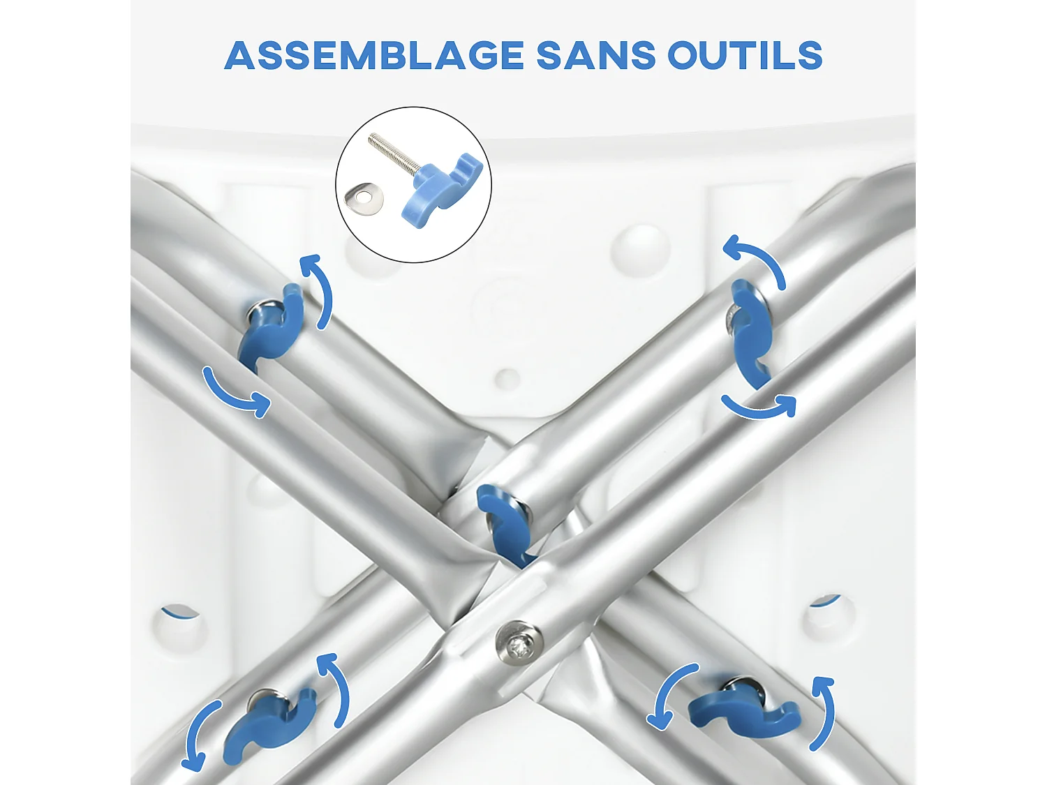 Siège de douche réglable en hauteur tabouret de douche ergonomique pieds antidérapants charge max. 150 Kg alu HDPE blanc bleu