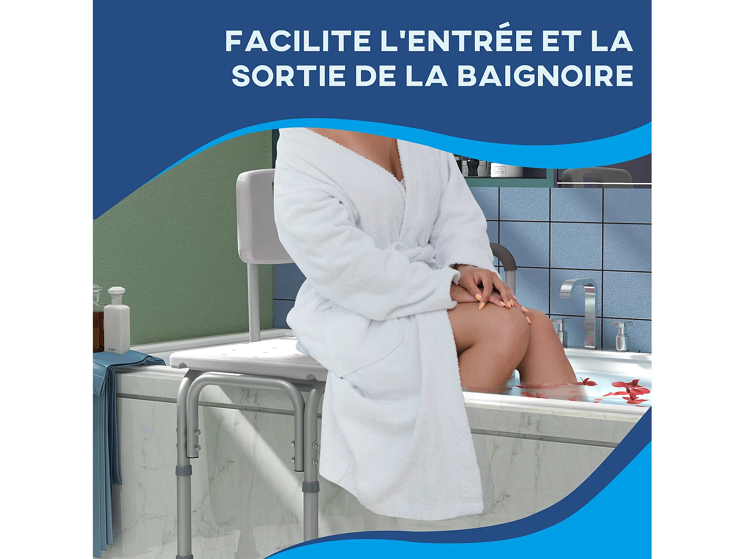 Chaise de douche siège de douche ergonomique hauteur réglable pieds antidérapants charge max. 136 Kg alu. HDPE blanc