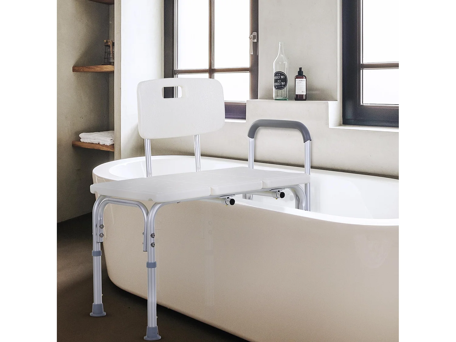 Chaise de douche siège de douche ergonomique hauteur réglable pieds antidérapants charge max. 136 Kg alu. HDPE blanc