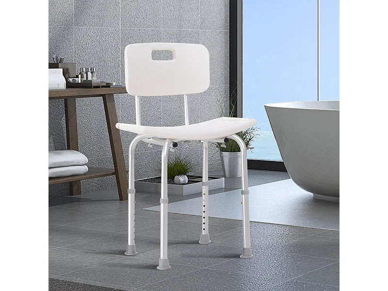 Chaise de douche siège de douche ergonomique hauteur réglable pieds antidérapants charge max. 136 Kg alu HDPE blanc