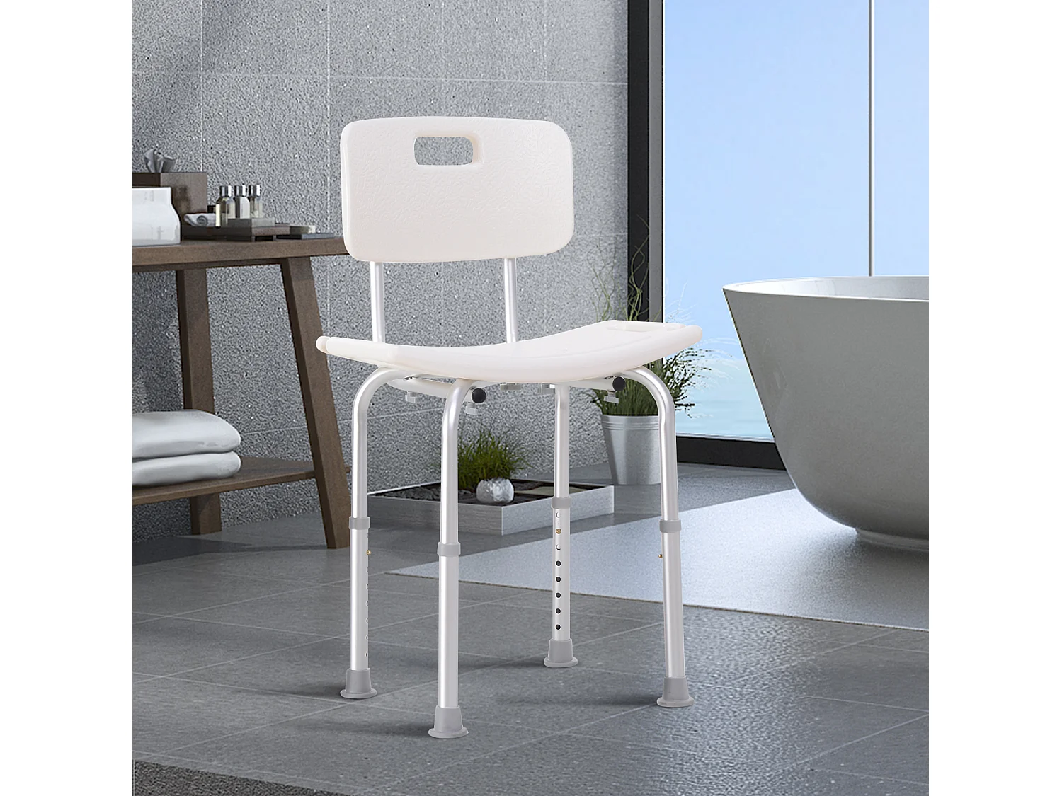 Chaise de douche siège de douche ergonomique hauteur réglable pieds antidérapants charge max. 136 Kg alu HDPE blanc