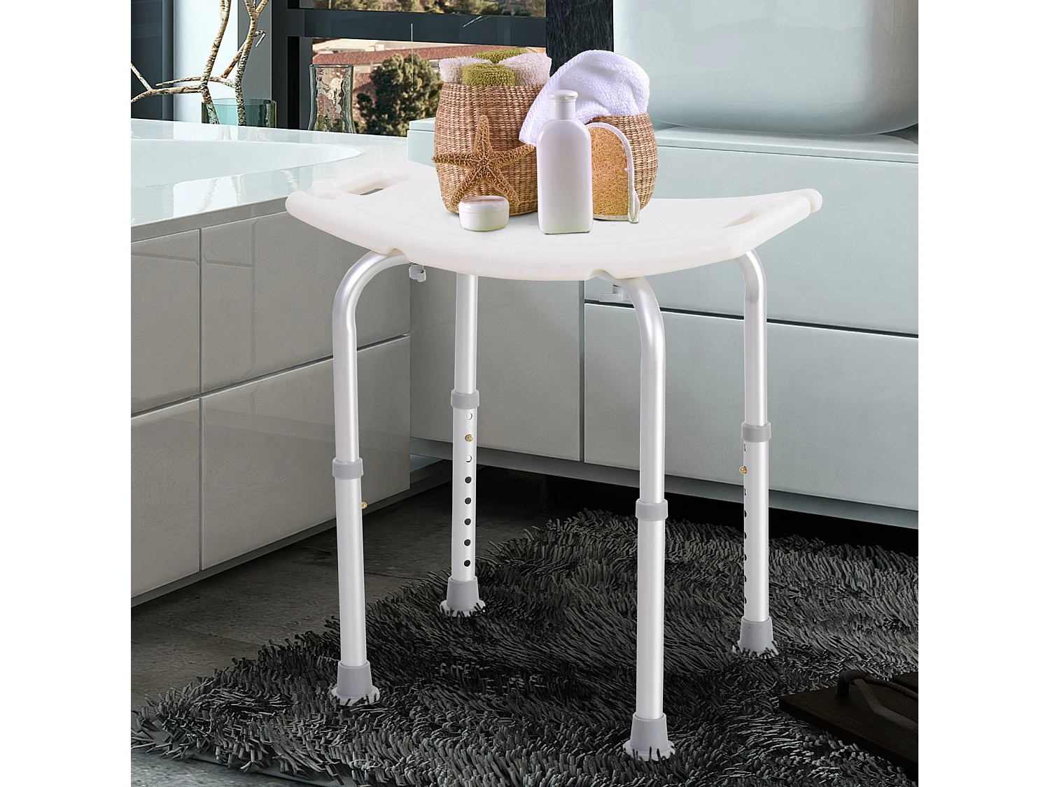 Siège de douche réglable en hauteur tabouret de douche ergonomique pieds antidérapants charge max. 136 Kg alu HDPE blanc