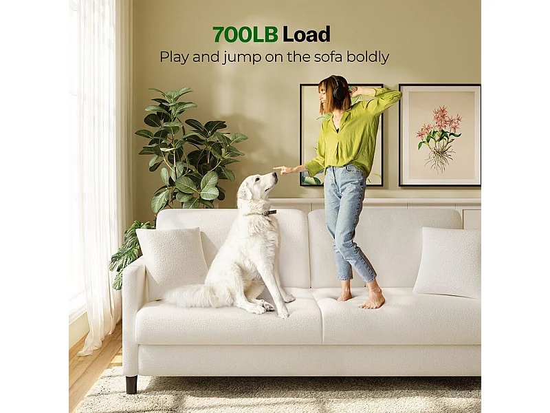 Sofa 2-sitzer aus Teddy-Velours Stoff mit 2 Kissen - Beige - 148 x 89 x 79cm