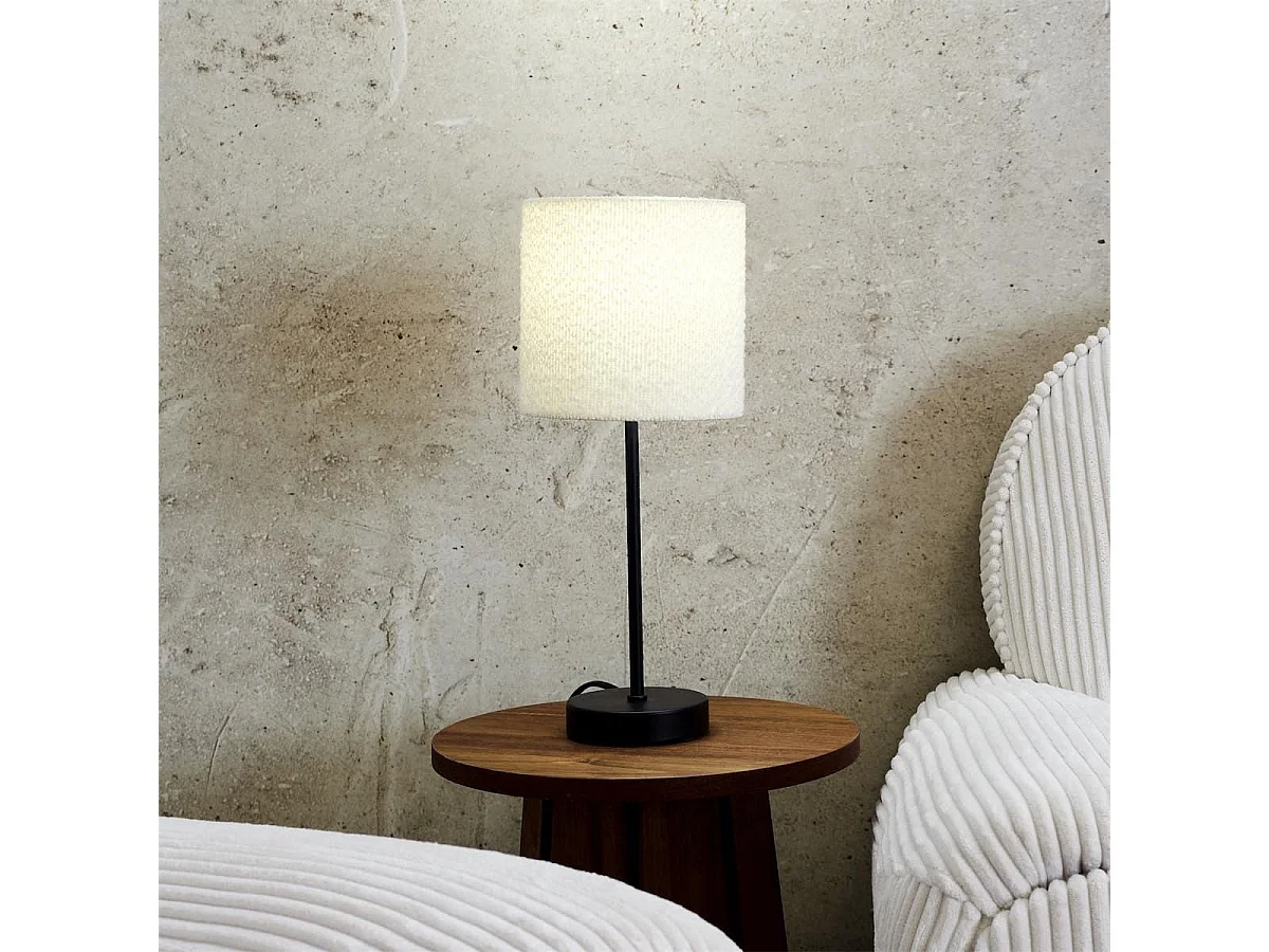 Lampe à poser en métal noir avec abat-jour en bouclette (H38cm)