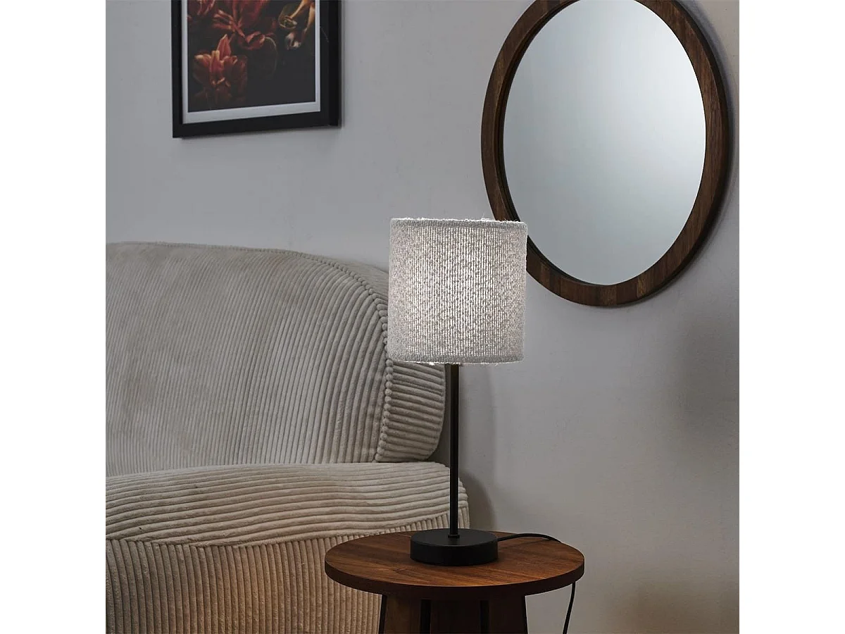 Lampe à poser en métal noir avec abat-jour en bouclette (H38cm)