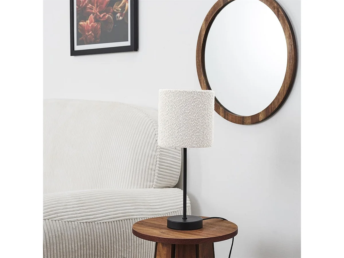 Lampe à poser en métal noir avec abat-jour en bouclette (H38cm)