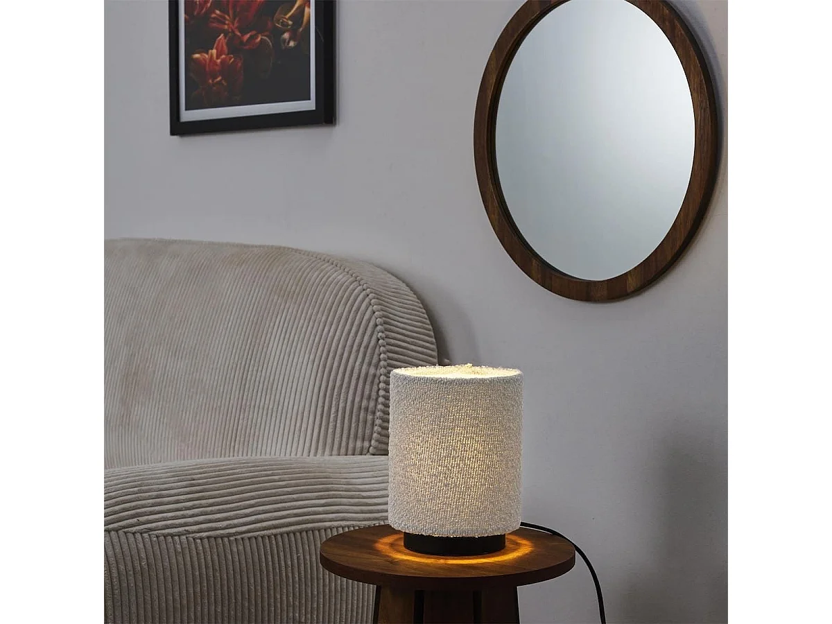 Lampe à poser socle métal noir abat-jour bouclette (H20cm)