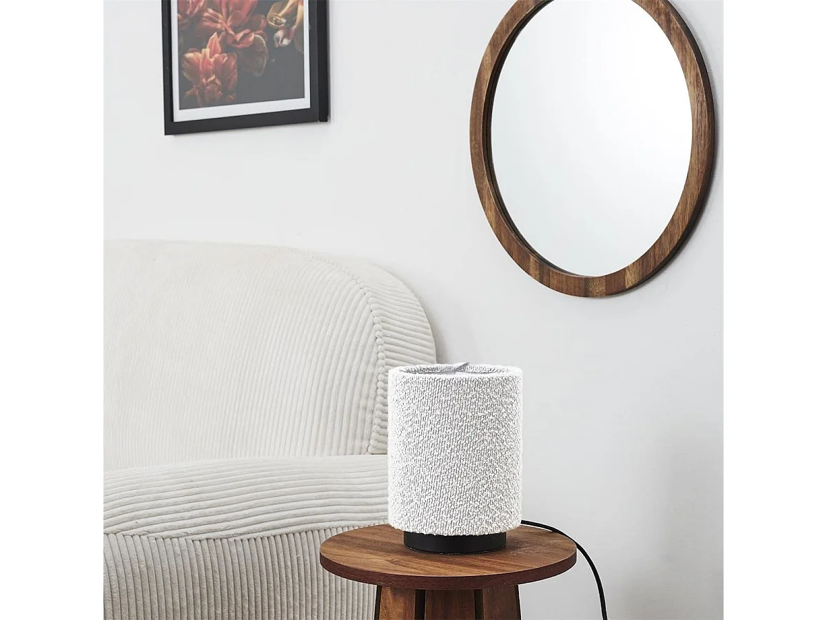 Lampe à poser socle métal noir abat-jour bouclette (H20cm)