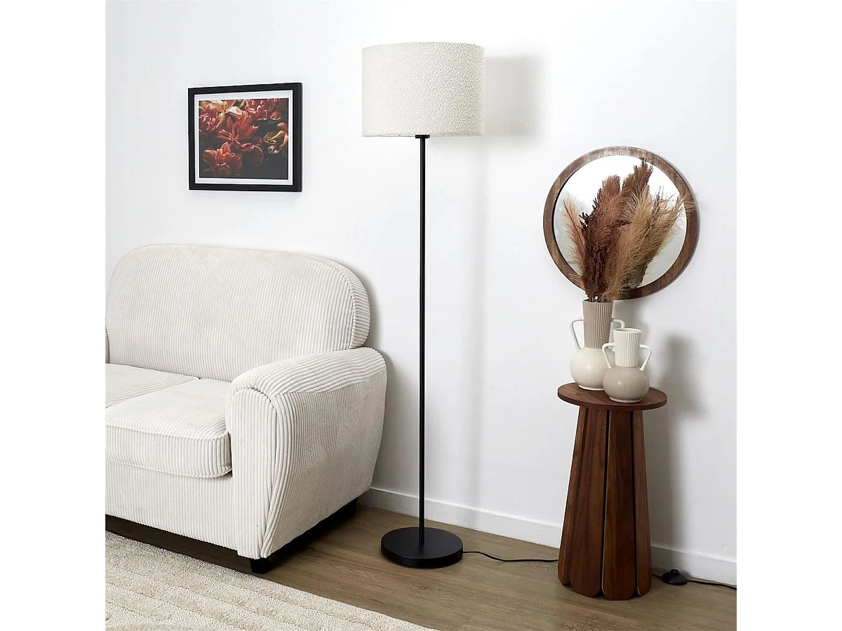 Lampadaire en métal noir avec abat-jour en bouclette (H150cm)