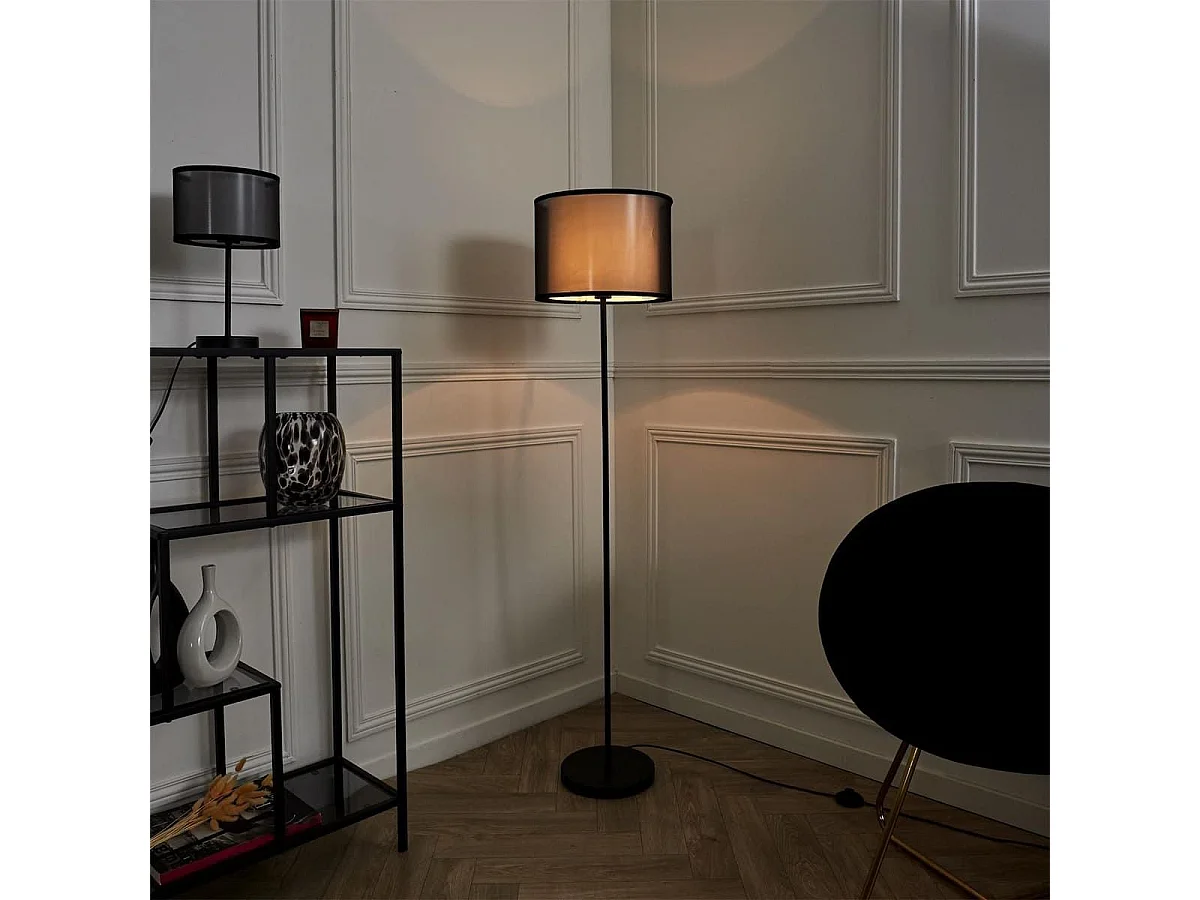 Lampadaire en métal noir avec double abat-jour (H150cm)