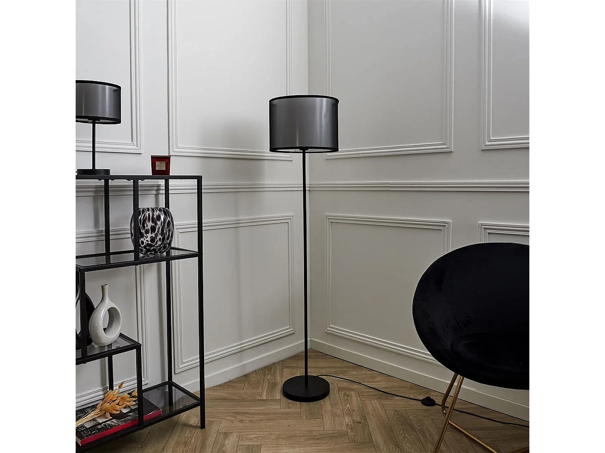 Lampadaire en métal noir avec double abat-jour (H150cm)