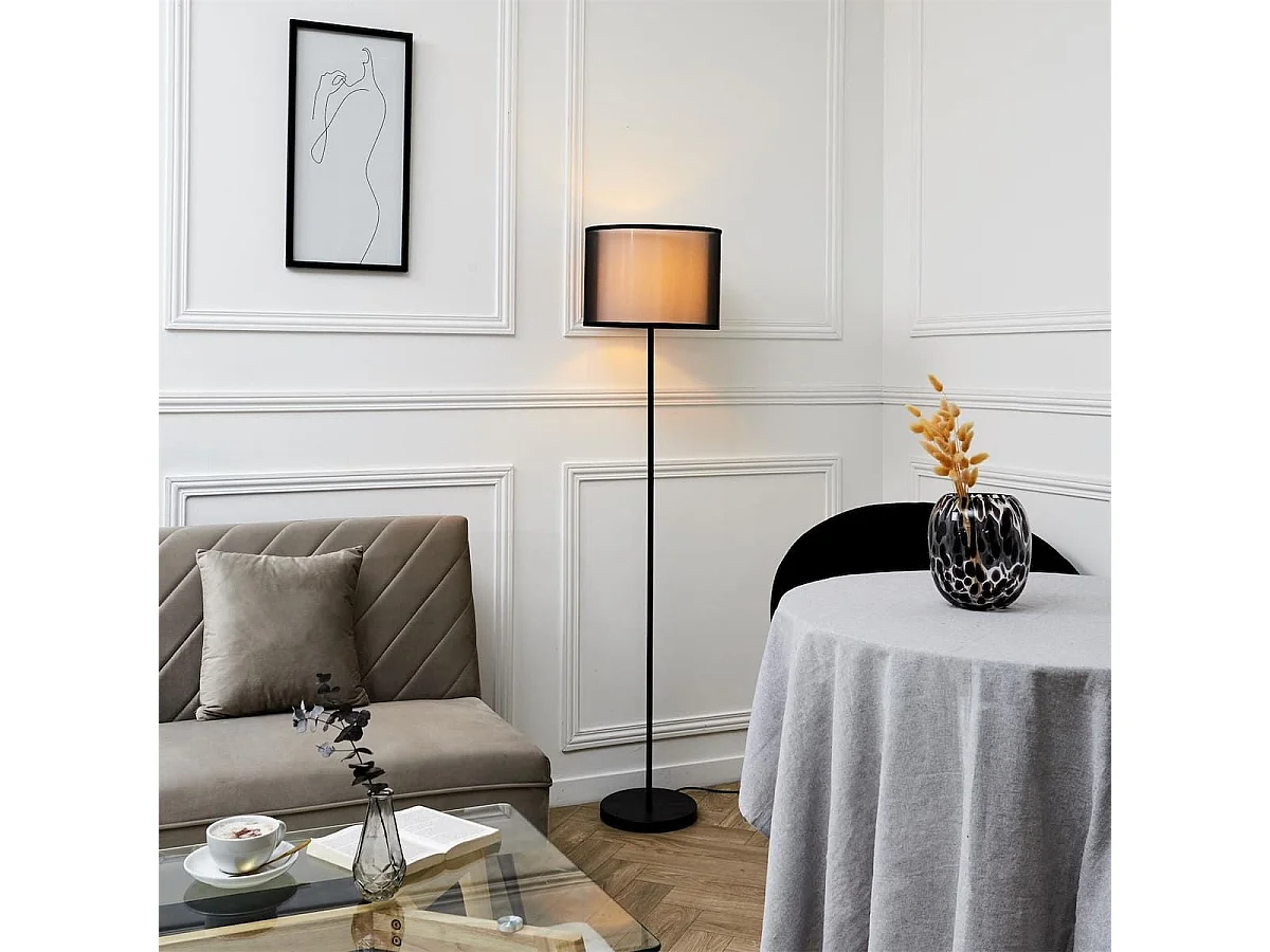 Lampadaire en métal noir avec double abat-jour (H150cm)