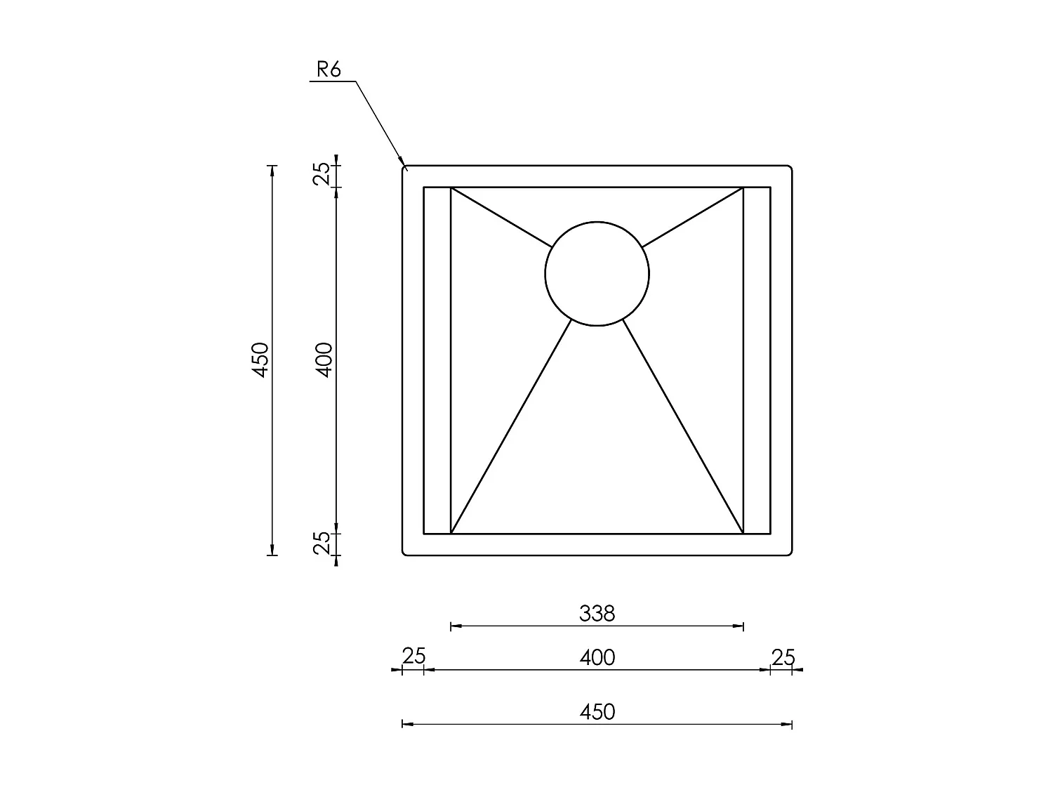 Lavello FOCUS 3" 1 vasca ACCIAIO INOX INCASSO SLIM 45X45 prof. 19
