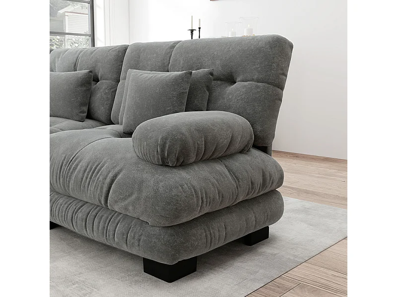 Canapé 4 places d'angle modulable - avec 2 pouf et 6 oreillers - DIY en forme de U/L - 406x145x81cm - Gris