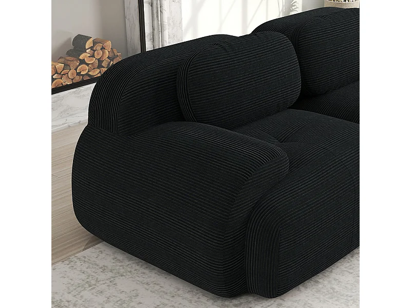 Canapé modulable en velours côtelé - 2 places - avec 2 oreillers et 2 pouf - dessous antidérapant - 208x178x70cm - Noir