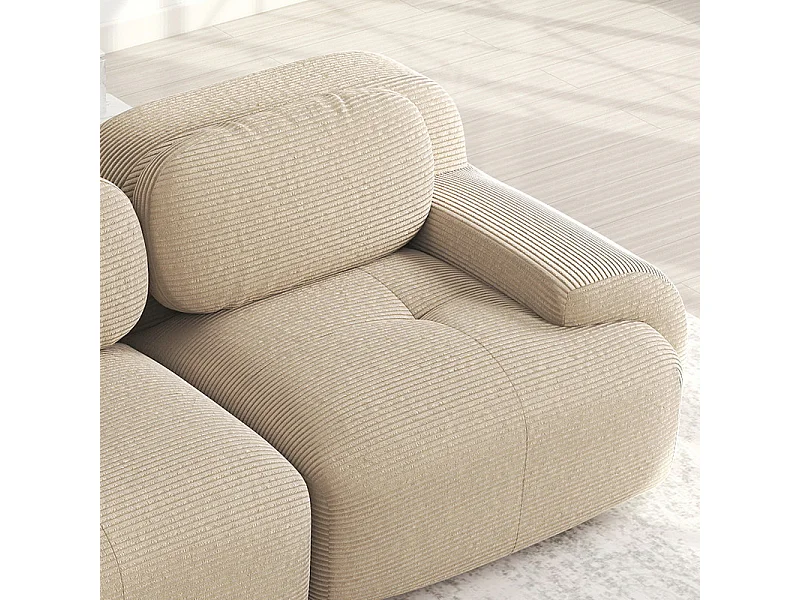 Canapé modulable en velours côtelé - 2 places - avec 2 oreillers et 2 pouf - dessous antidérapant - 208x178x70cm - Beige
