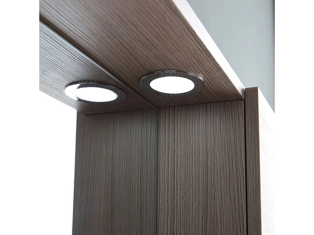 Miroir De Salle De Bain Suspendu Avec Porte Latérale Effet Bois De Chêne Lumière Led