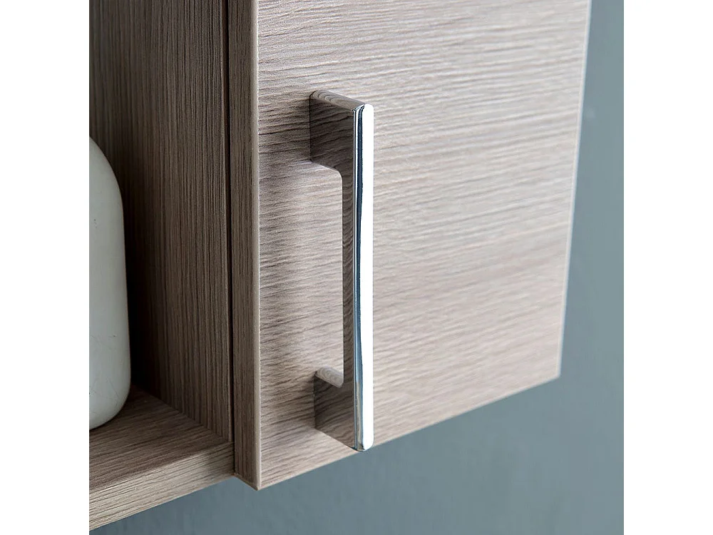 Miroir De Salle De Bain Suspendu Avec Porte Latérale Effet Bois De Chêne Lumière Led