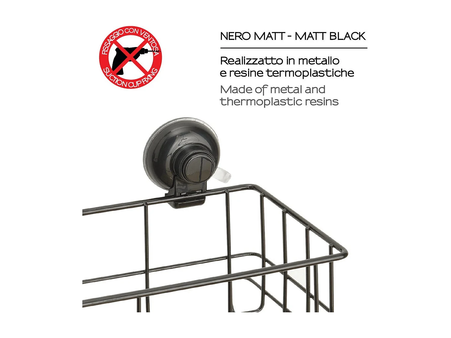 Porte-Objets En Métal Noir Avec Ventouse | Menta