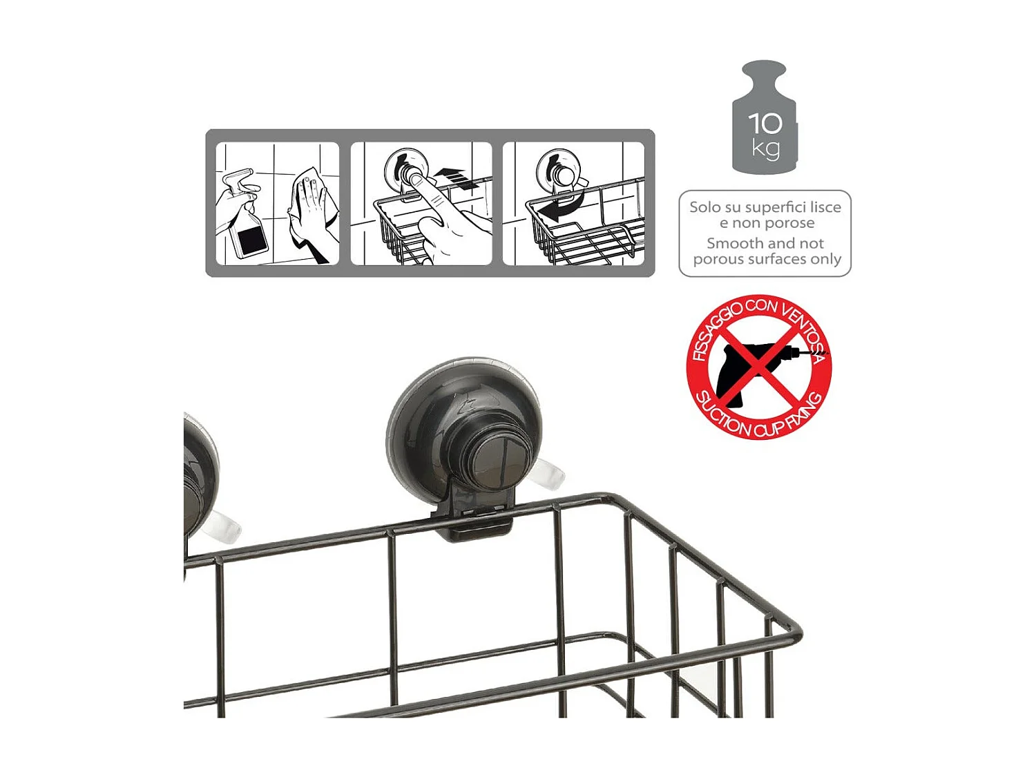 Porte-Objets En Métal Noir Avec Ventouse | Menta