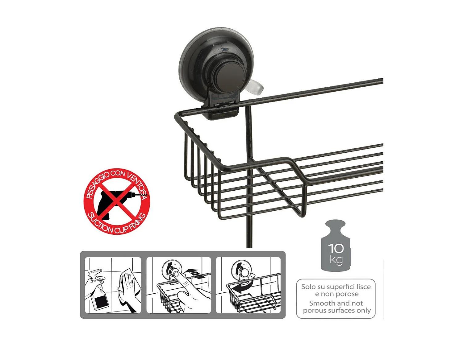 Porte-Objets À Ventouse En Métal Noir Mat | Menta