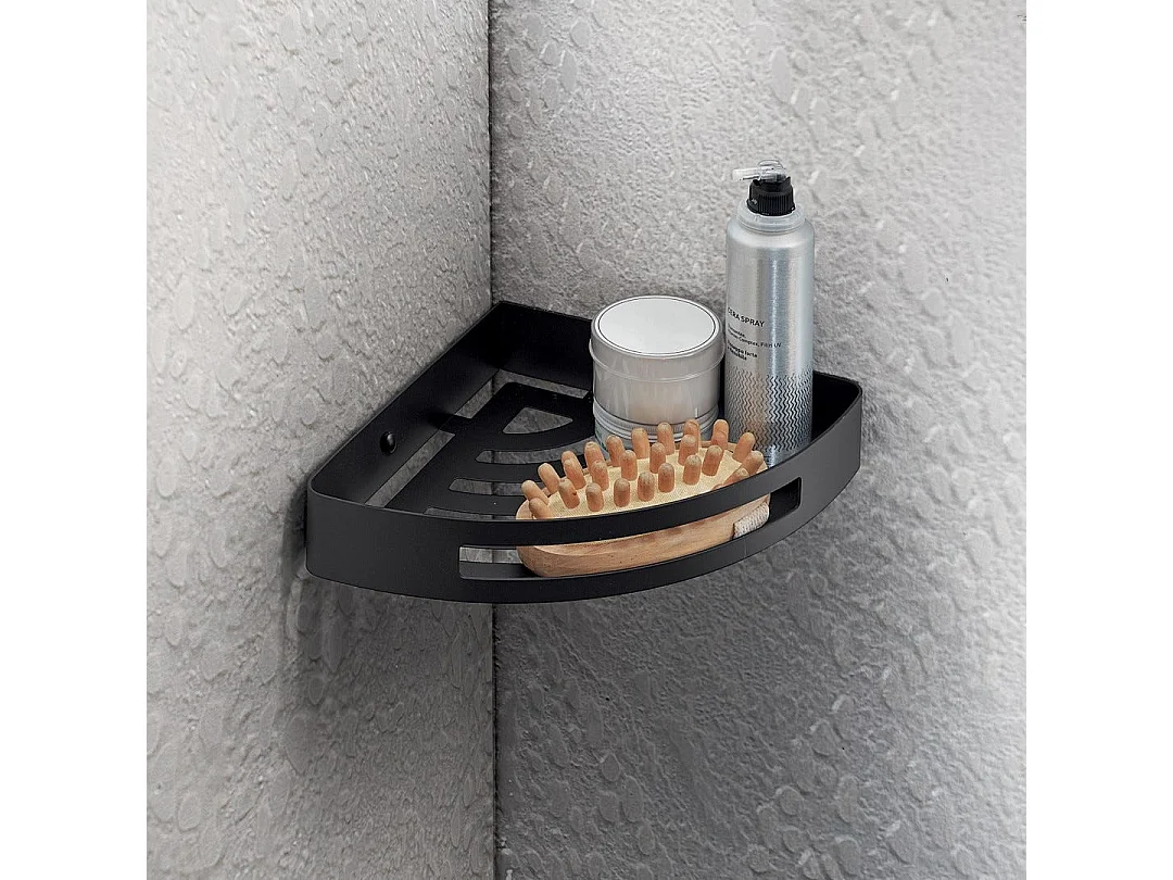 Porte-Objets D'angle Pour Douche En Acier Noir Mat | Tasso