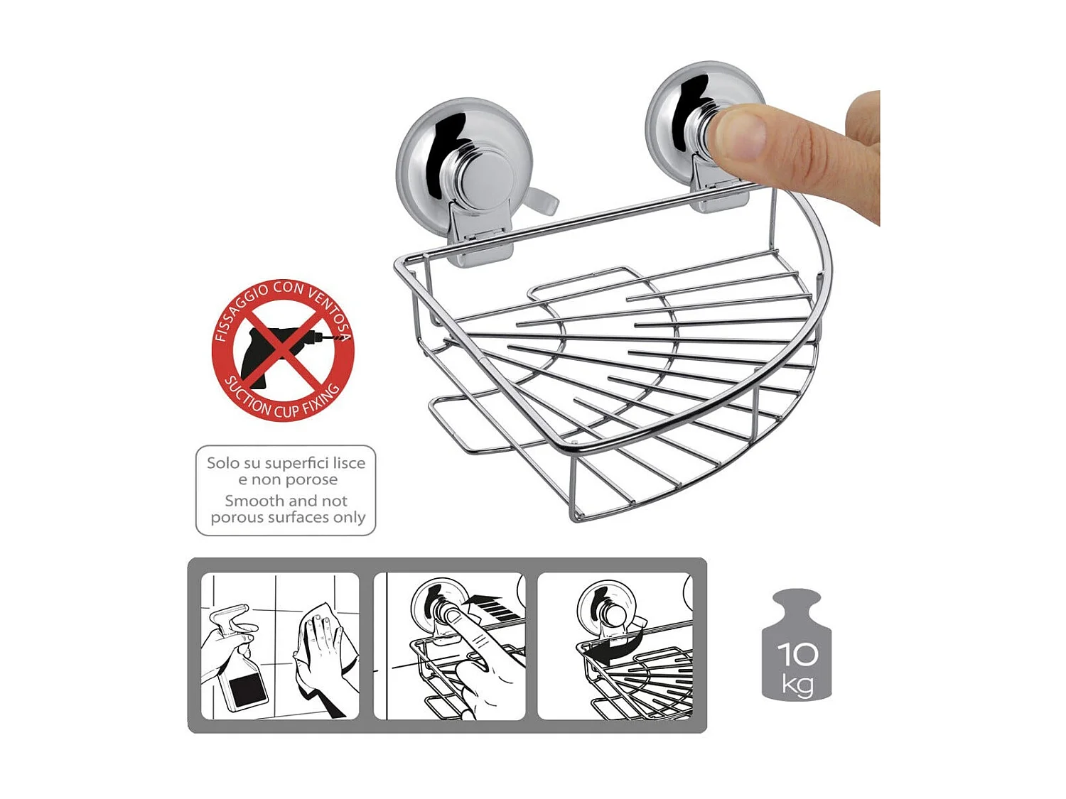 Support D'angle En Métal Chromé Avec Ventouse | Menta