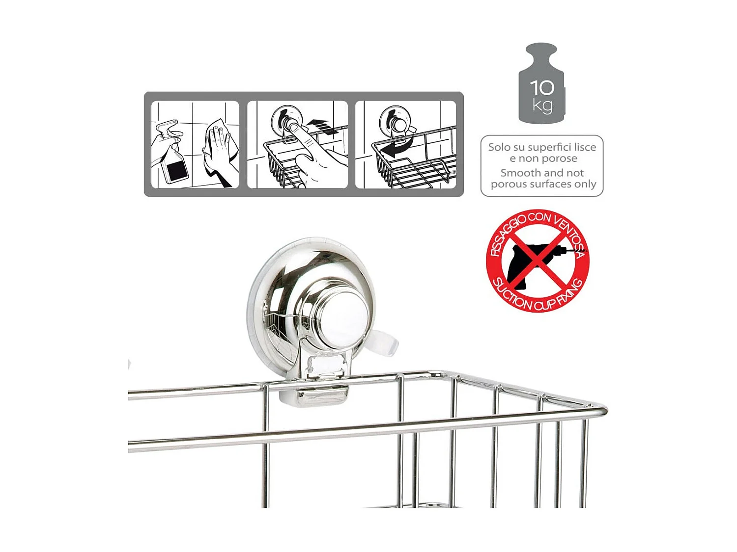 Support De Douche Rectangulaire Avec Fixation Par Ventouse | Menta