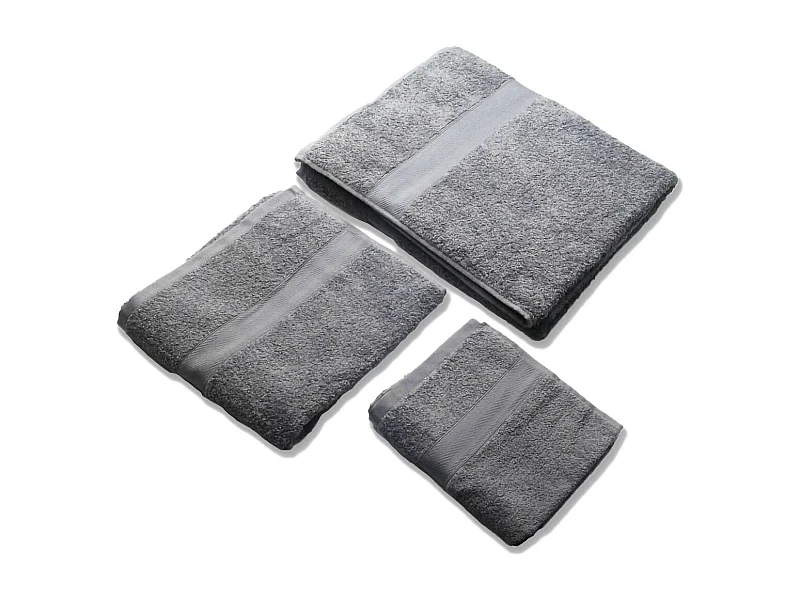 Set De 3 Serviettes De Bain En Éponge De Coton Gris | Teddy