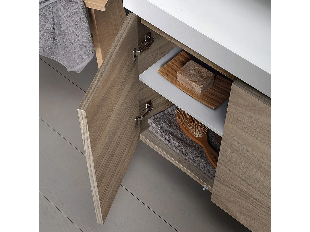 Mueble De Salle De Bain 60Cm Chêne Naturel Avec Lavabo Rond Et Colonne | Valentina