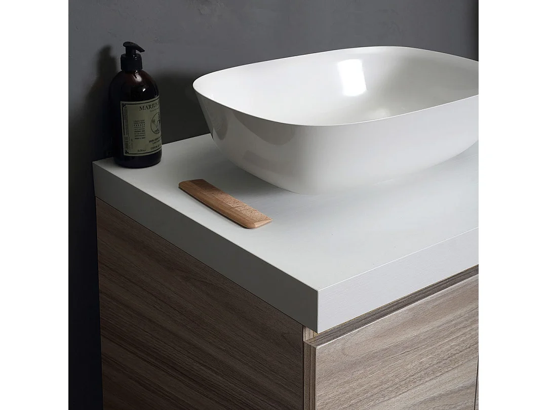 Mueble De Salle De Bain 60Cm Chêne Naturel Avec Lavabo Rond Et Colonne | Valentina