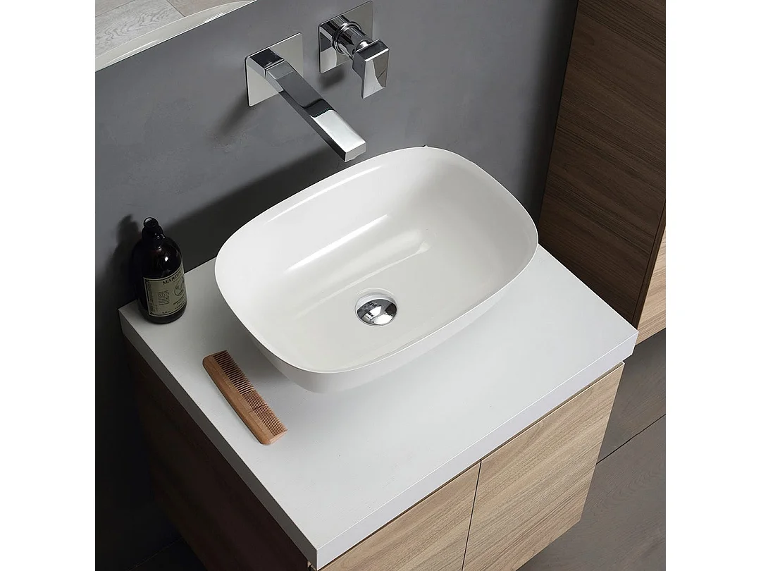 Mueble De Salle De Bain 60Cm Chêne Naturel Avec Lavabo Rond Et Colonne | Valentina