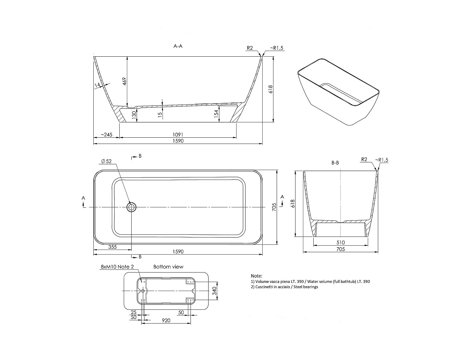 Baignoire Îlot Moderne En Marbre Reconstitué | Paola