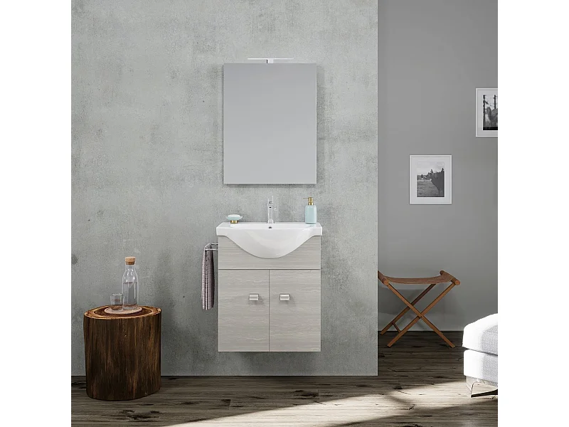 Ensemble De Salle De Bain Suspendu 56,5Cm Gris Et Barre Porte-Serviettes | Facile