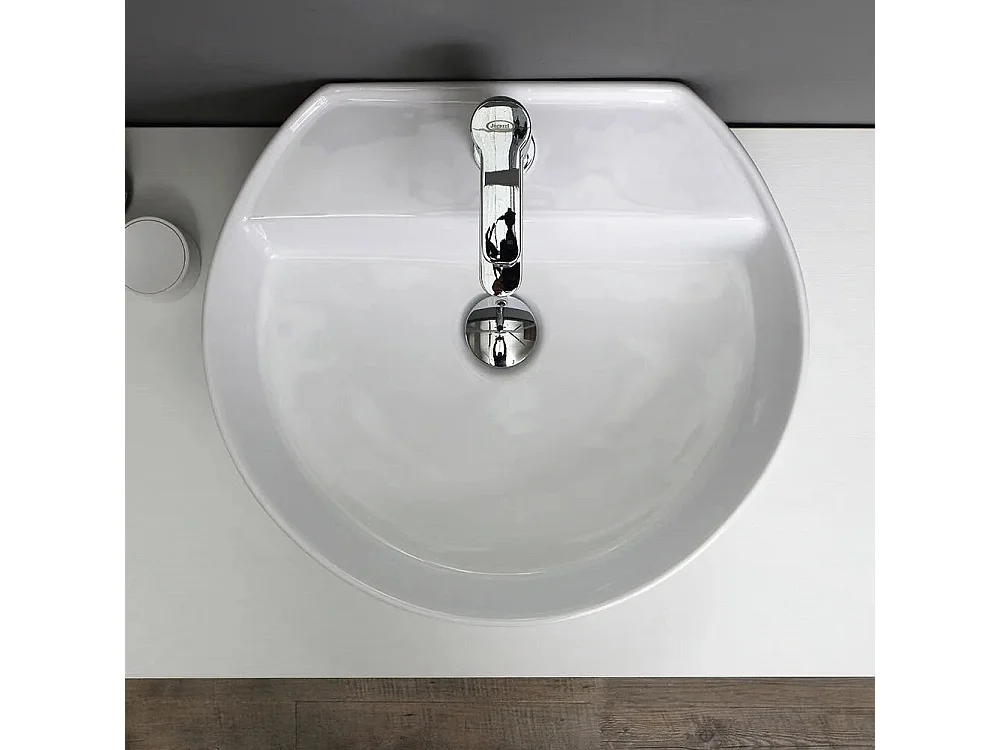 Meuble De Salle De Bain 90Cm Blanc Avec Plateau Et Colonne En Chêne Naturel | Valentina