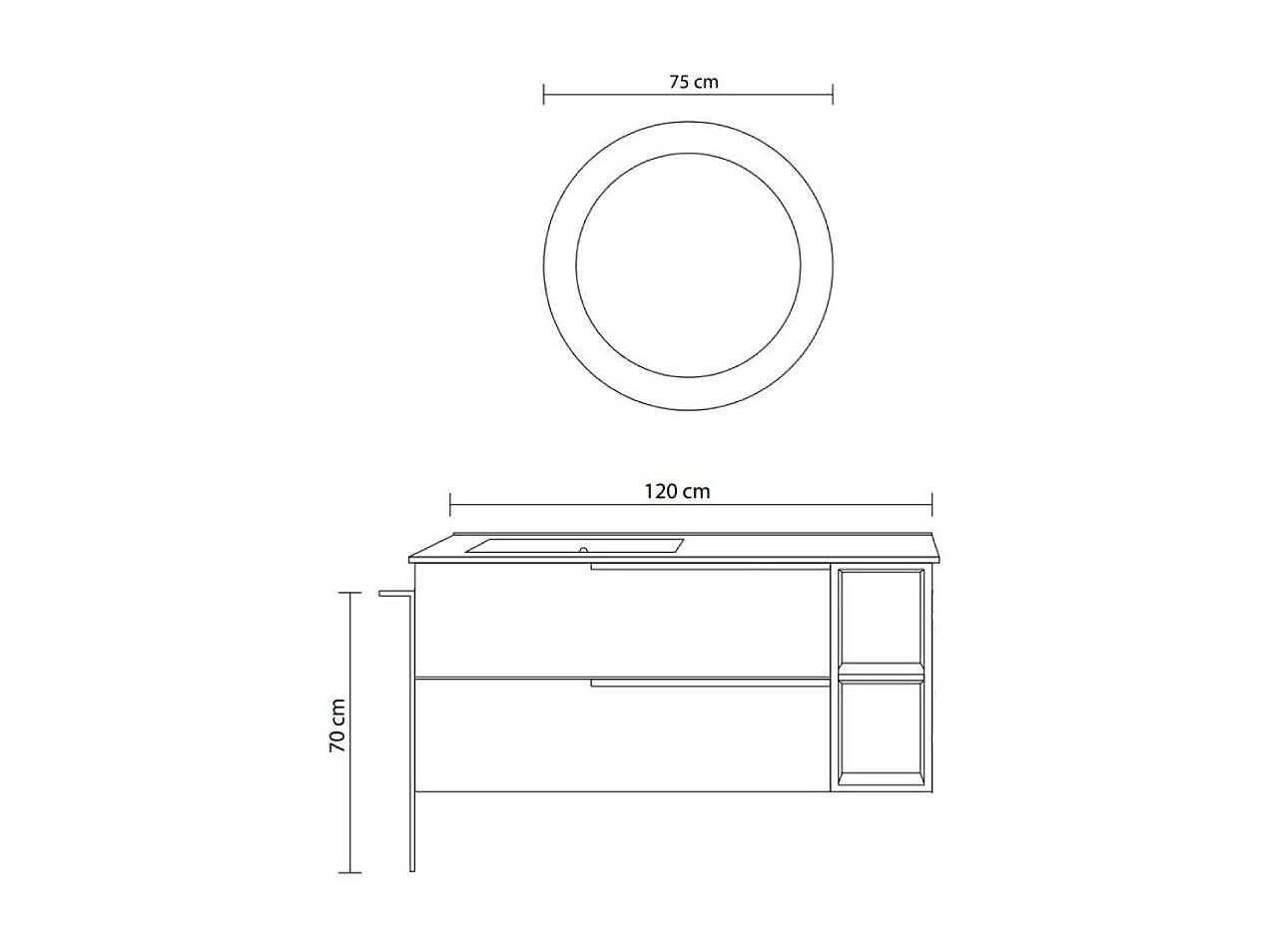 Armoire De Salle De Bain Murale 120Cm Bleu Ciel, Lavabo, Miroir Rond | New York
