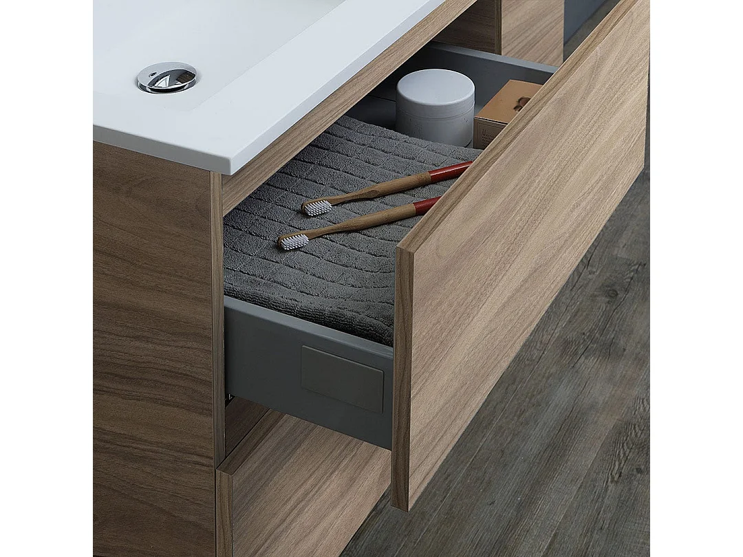 Mueble De Salle De Bains Suspendu 60Cm 2 Tiroirs Chêne Naturel | Valentina